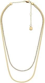 Fossil Women's All Stacked Up Gold-Tone Stainless Steel Beaded Necklace (Model: JA7248710), Length: 410mm+50mm, Width: 6mm, Stainless Steel, No Gemstone