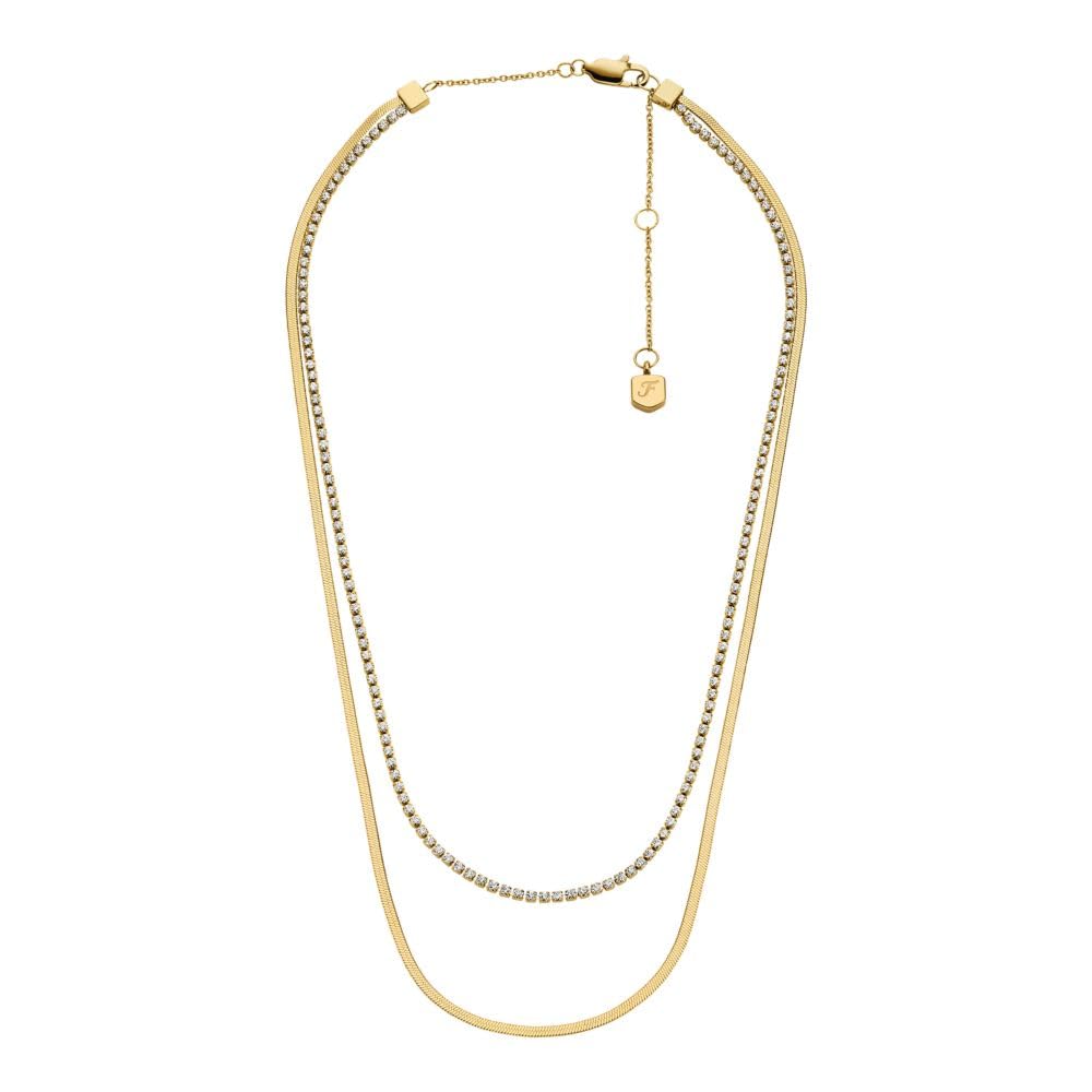 Fossil Women's All Stacked Up Gold-Tone Stainless Steel Beaded Necklace (Model: 