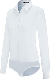 Tapata Women's Blouse Bodysuit Button Down One Piece Long Sleeve Solid Office Work Shirt Casual Tops