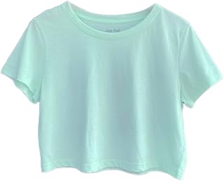Women's 100% Cotton Boxy Crop Top Round Neck Short Sleeve Casual Cropped Tee T-Shirt