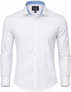 Calabrum Men's Dress Shirts Quick-Dry Wrinkle Free Dress Shirt Relaxed Fit Business Casual Button Down Shirts