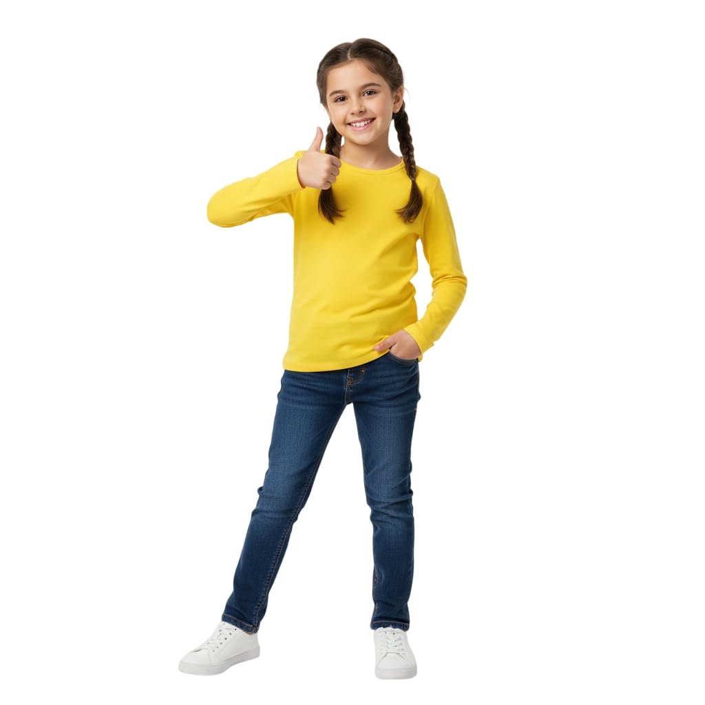 LUXFAB Kids Girls Boys New Plain Long Sleeve Basic Stretch Round Neck T-Shirt Sc