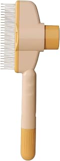 Dog Comb Stainless Steel for Shedding and Detangling - Self Cleaning Dog Grooming Tool with Ergonomic Handle - Yellow