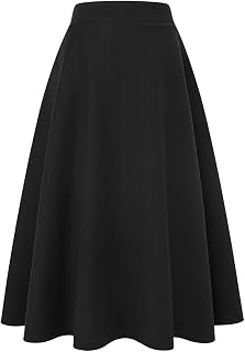 IDEALSANXUN Womens Plaid Wool Skirts Elastic Waist A-Line Pleated Tartan Long Skirts