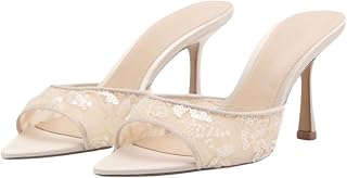 YIYA Women's Open Pointed Peep Toe Mules Kitten Heels Stiletto High Heels Slide Sandals Summer Slip On Backless Dress Spring Summer Pumps Shoes