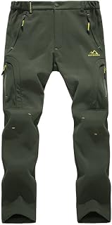 EKLENTSON Men's Waterproof Softshell Fleece Lined Outdoor Walking Trousers Warm Thicken Padded Hiking Ski Pants with Zip Pockets
