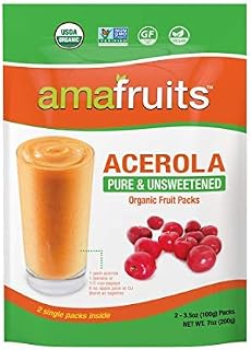 Amafruits Acerola Frozen Puree Pure and Unsweetened Smoothie and Bowl Packs | USDA Organic | Non-GMO Certified | Zero Sugar| Immunity Support |100% Natural Superfruit | 48 Packs x 3.5oz