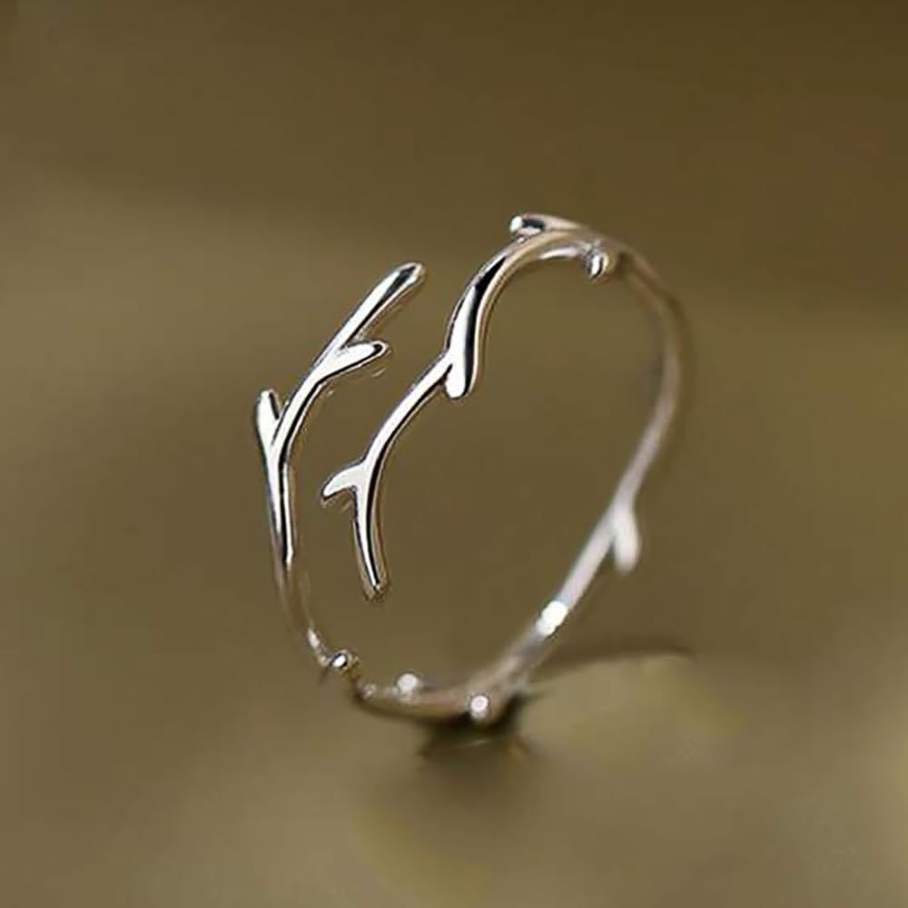 Fancy Leaf Olive Design Ring for Women Metal Silver Color Opening Finger Jewelry