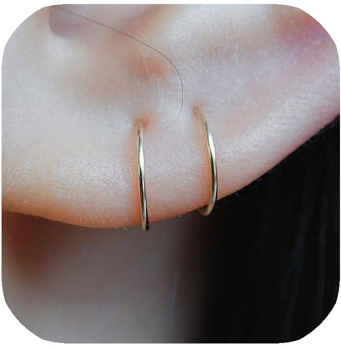 Small Gold or Sterling Silver Huggie Hoop Earrings for Women Cartilage Nose Heli