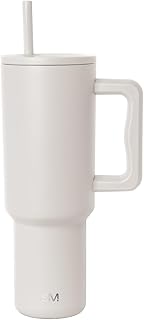 Simple Modern 40 oz Trek Tumbler with Handle and Straw Lid | Cup Holder Friendly Insulated Stainless Steel Travel Mug | Almond Birch