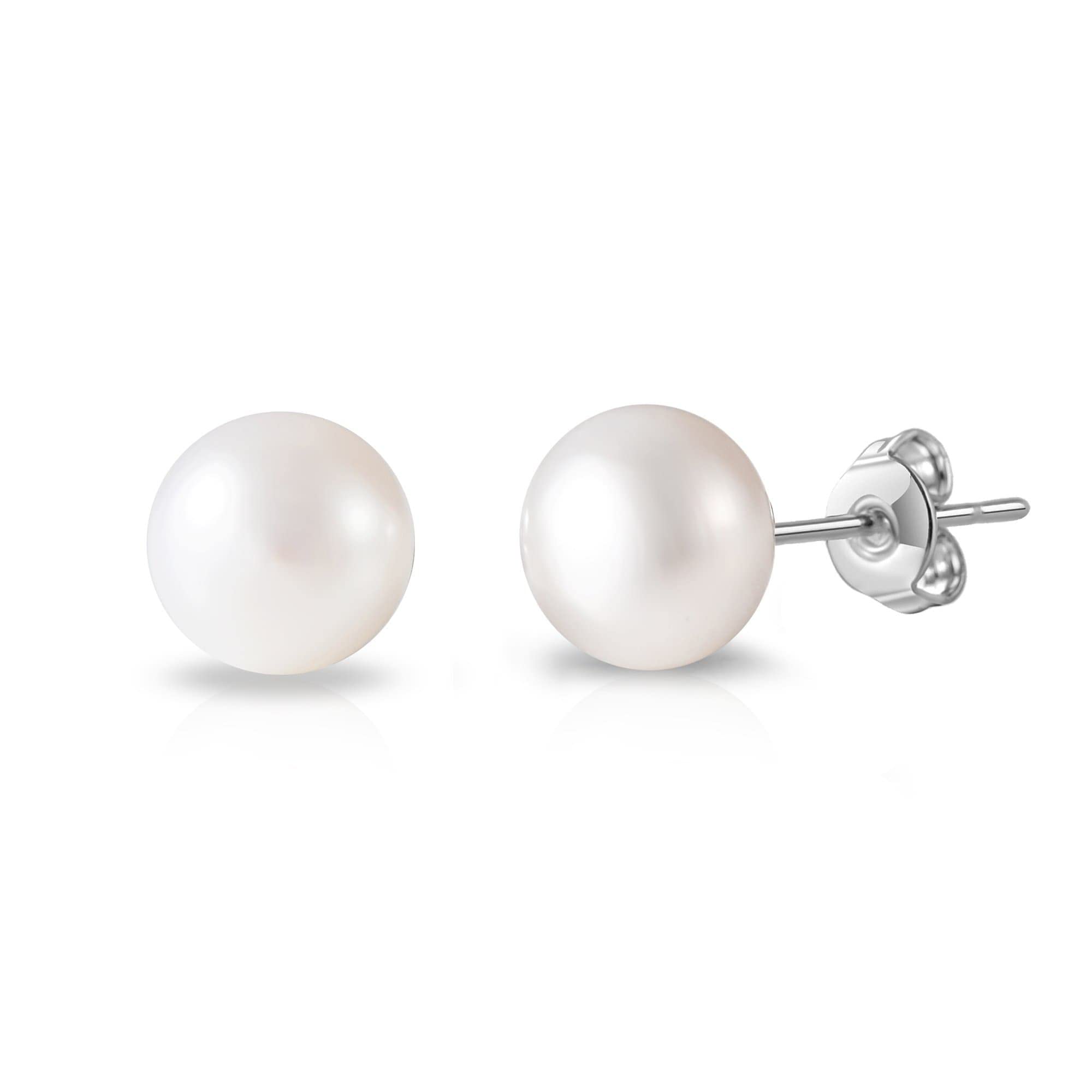 Silver Plated Freshwater Pearl Earrings, Rhodium-plated, Freshwater Pearl