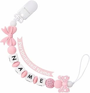 Personalized Name Pacifier Clips Nipples Holder Chain,Custom Baby Name Accessories Newborn Boy Girl Pacifier Clip(Pink)