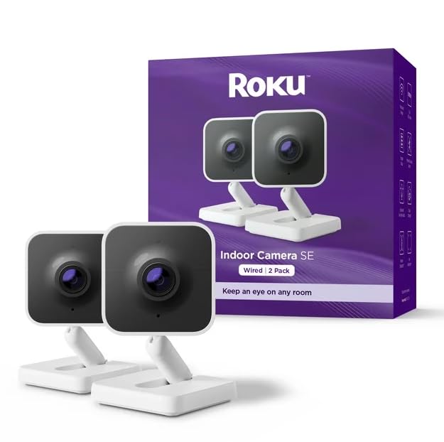 Roku Indoor Camera SE Home Security Camera, 2-Pack, Wired, White (Renewed)