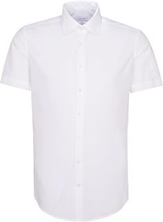 Seidensticker Business Shirt - Slim Fit - Non Iron - Kent Collar - Short Sleeves - 100% Cotton, White (01), 38