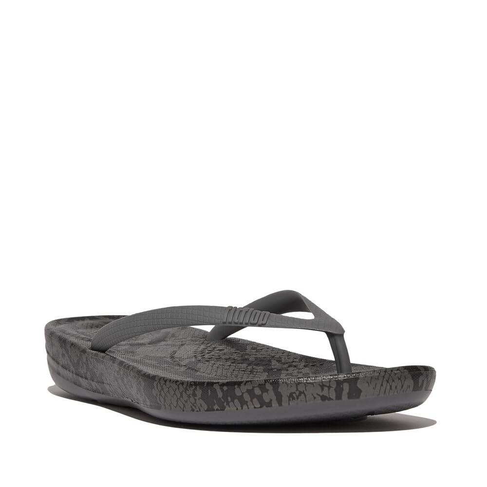 Fitflop Iqushion Ergonomic Snake Print Flip Flops Women's Sandal, grey, 38 EU