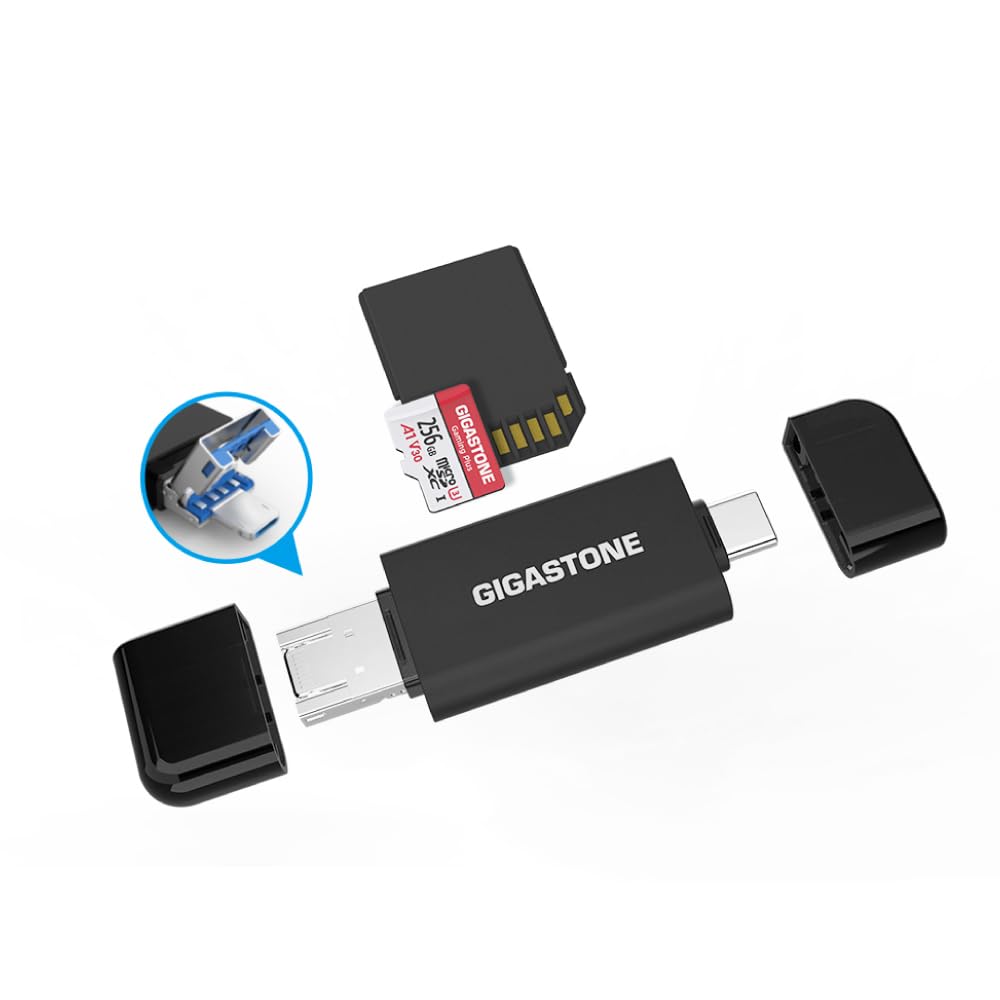GIGASTONE SD Card Reader, 5-in-1 USB-A/USB-C Card Reader, Dual Slot for SD/Micro