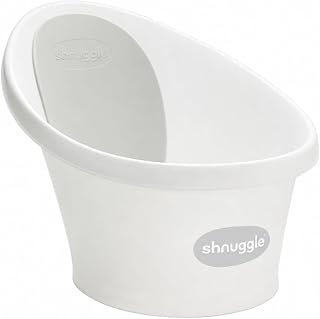Shnuggle Baby Bath Tub Featuring Ergonomic Bum Bump Support, Soft Foam Backrest and an Integrated Plug. A Compact, Space-Saving Bathing Solution for Newborns up to 12 Months - White
