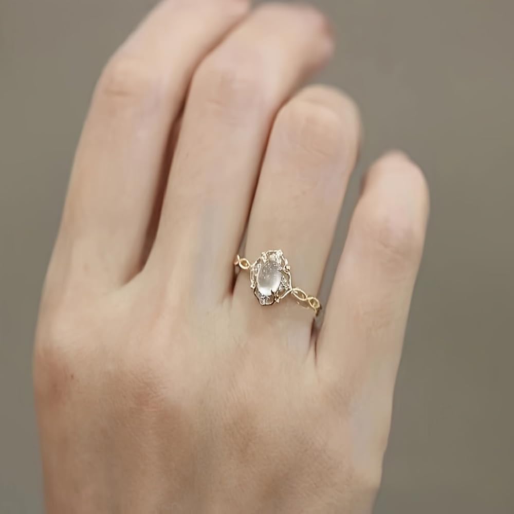 Golden Plated Copper with Moonstone Side Stones Cubic Zirconia Engagement Rings 