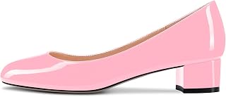 CASTAMERE Chunky Wide Low Kitten Heel Round Closed Toe Pumps Slip-on Cute Classic Dress Shoes