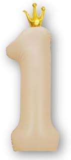 La Kissa Number Balloon, Birthday Decoration, Balloon with Crown, 40 inches, Large, with Straw, Number Balloon, Approximately 90cm, Anniversary (Crown Beige, 1)