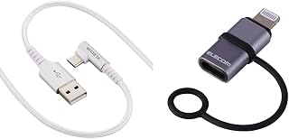 【Lightning Conversion Adapter Set】 Elecom USB Type-C Cable 0.3 m A-C L-Shaped 15 W 【USB-IF Certified】 MPA-ACECL03WH + Elecom USB C to Lightning Conversion Adapter 60 W USB PD Compatible, Fast Charging