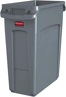 Rubbermaid Commercial Products Slim Jim Vented Container | Tall Plastic Waste Bin for Kitchen & Office Areas | 60 l, Grey