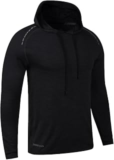 Muscle Alive Men's Long Sleeve Hooded Sweatshirt Elastic Lightweight Sweatshirts Polyester and Spandex