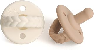 Itzy Ritzy Sweetie Soother Pacifier Set of 2 - Silicone Newborn Pacifiers with Collapsible Handle & Two Air Holes for Added Safety; Set of 2 in Buttercream & Toast, Ages Newborn & Up