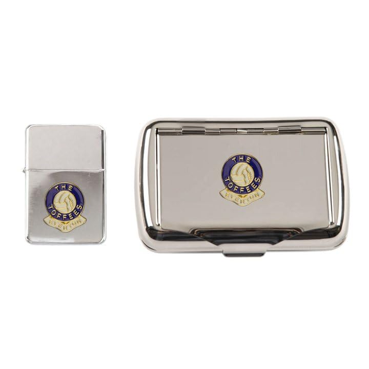 Football Polished Chrome Tobacco Tin and Stormproof Petrol Lighter Everton