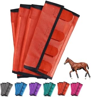 Breathable Mesh Horse Flyproof Leggings, Bites Proof Horse Fly Boots Set of 4, Shoofly Boots Set for Horses with Lightweight Mesh for Adjustable and Universal (Orange)