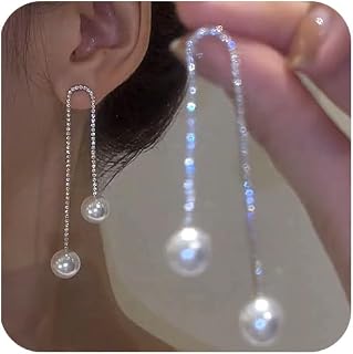Long Pearl Earrings Rhinestone Tassel Pearl Earrings Wedding Party Jewelry