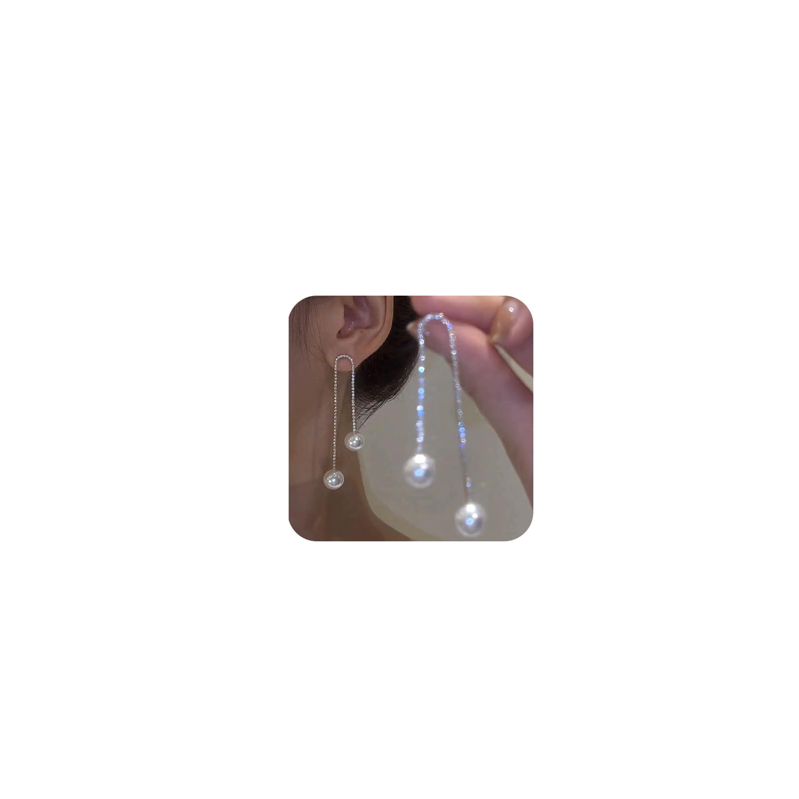 Long Pearl Earrings Rhinestone Tassel Pearl Earrings Wedding Party Jewelry