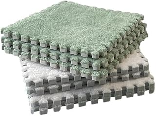 LALOCAPEYO 10 EVA Foam Pads 11.8 X 11.8 Inches Interlocking Carpet Tile Fluffy Game Pad Climbing Soft Fluffy Plush Carpet Floor Tile Living Room Bedroom Puzzle Game Pad (Green and White)
