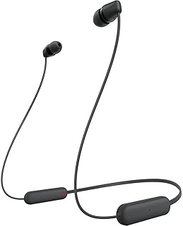 Sony WI-C100 Wireless in-Ear Bluetooth Headphones with Built-in Mic, Black | Up to 25 Hrs of Battery, Clear Hands-Free Calling, Easy Button Operation, Flexible Neckband, IPX4 Water Resistant
