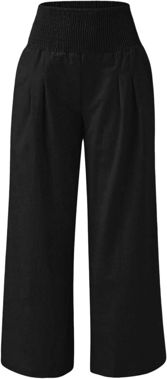 Women Palazzo Pants Stretch High Waist Summer Bohemian Wide Leg Casual Straight 
