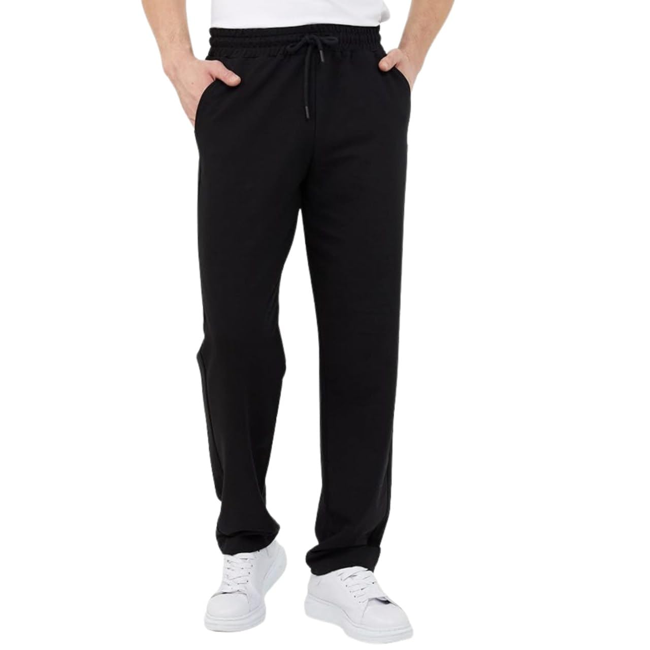 COMEOR Men's Thin Lightweight Breathable Cotton Straight Leg Jogging Pants, Long