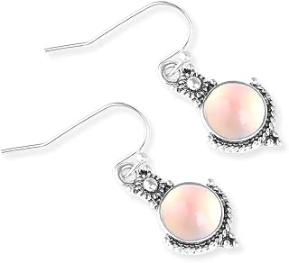 Rainbow Moonstone Birthday Vintage Retro Silver Plated Dangle Earrings Bridal Jewelry
