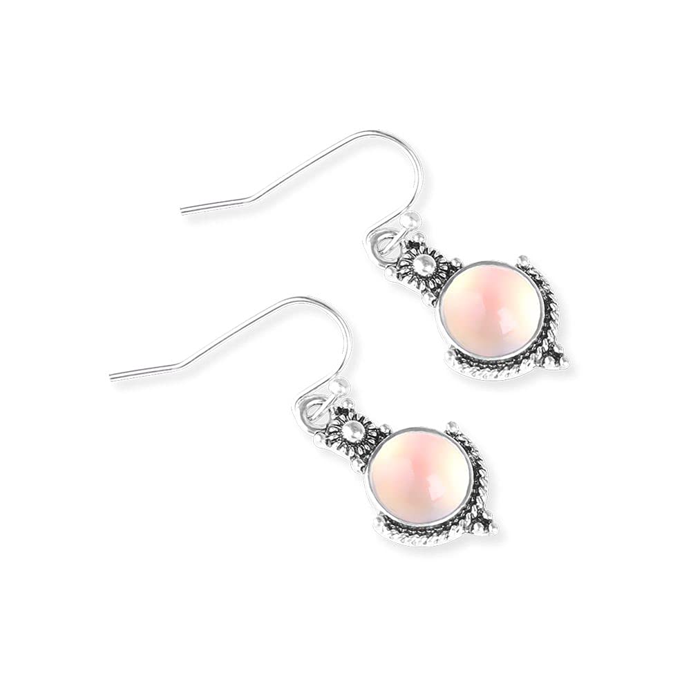 Rainbow Moonstone Birthday Vintage Retro Silver Plated Dangle Earrings Bridal Je
