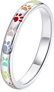 Cute Paws Print Band Ring for Women Men Pet Lovers Colorful Cat Dog Paws Stacked Finger Middle Thumb Ring Stainless Steel Comfort Fit Couple Wedding Bands Graduation