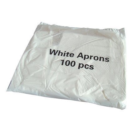 Disposable White Flat Pack of 100 Aprons | Strong multipurpose polythene, for co