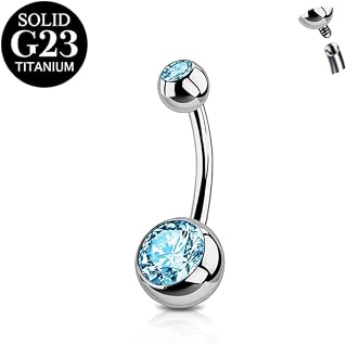 FunZing Titanium belly button bars silver 6mm 8mm 10mm 12mm 14mm 16mm bar length G23 titanium belly bars for women 1 piece 14G belly button bars solid titanium barbell pink blue CZ navel rings