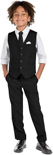 Marvelous Kids Boys' Suit Vest Set 6‑Piece Formal Slim Fit Adjustable Waist | Includes Vest, Pants, Shirt, Tie, Pocket Square, Bow Tie, V-Neck & Adjustable Waist, for Wedding, Graduation, Communion