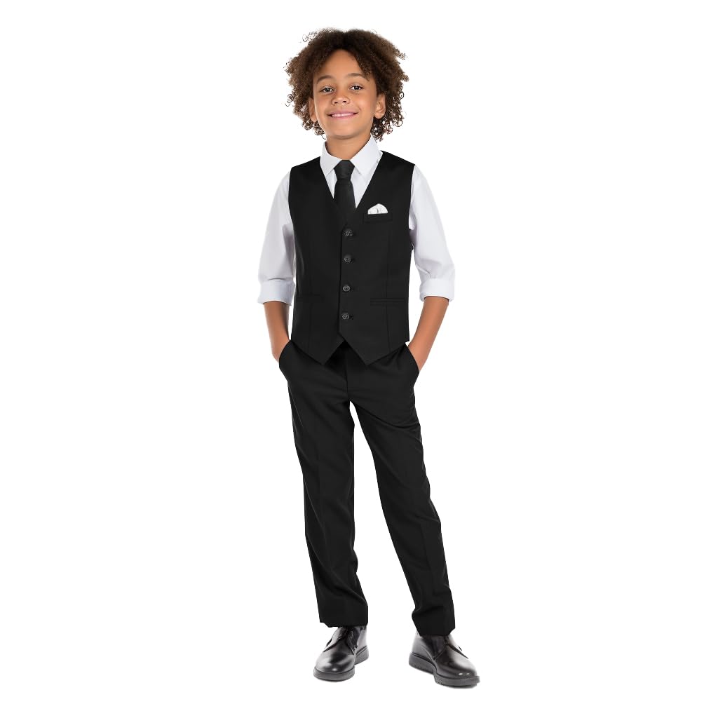 Marvelous Kids Boys' Suit Vest Set 6‑Piece Formal Slim Fit Adjustable Waist | In