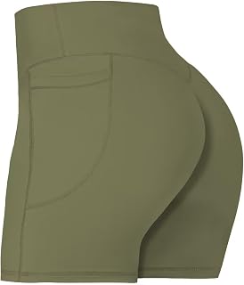 Sunzel Women's Front Seamless Biker Shorts with Pockets, Tummy Control Yoga Gym Bike Workout Shorts 5"