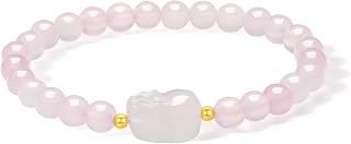 ZHOU LIU FU 18K Gold Bracelets Chalcedony Beaded Bracelet Pixiu Charm Bracelet Natural Round White/Pink/Green Chalcedony Red Agate Gemstone Stretch Bracelets Healing Bracelet for Women Mom Lover