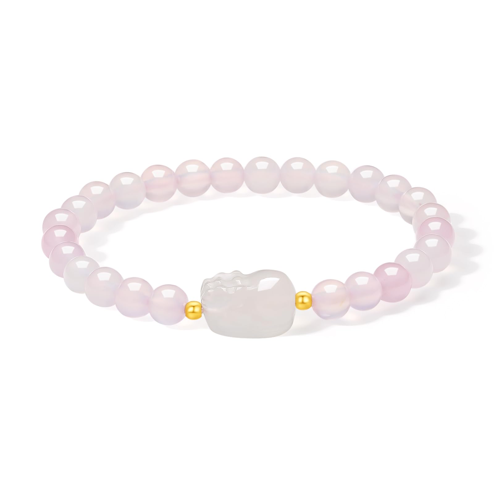 ZHOU LIU FU 18K Gold Bracelets Chalcedony Beaded Bracelet Pixiu Charm Bracelet N