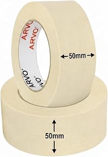 ARVO Masking Tape for Painting – 50 mm x 50 m Decorators Painters Tape | Medium-High Adhesion, Crepe Paper for Walls, Trim & Multi-Surface Indoor Decorating – Pack of 2
