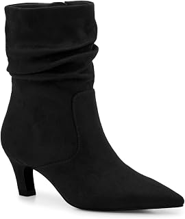 Coutgo Women's Slouchy Ankle Boots Low Kitten Heel Pointed Toe Booties Side Zipper Fall Shoes