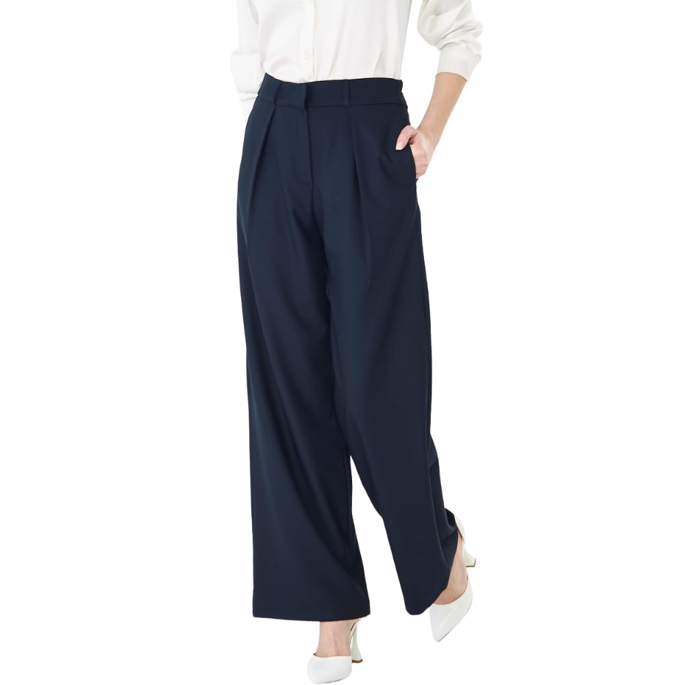 Work Trousers for Women Wide Leg Elastic High Waist Casual Office Dress Trousers