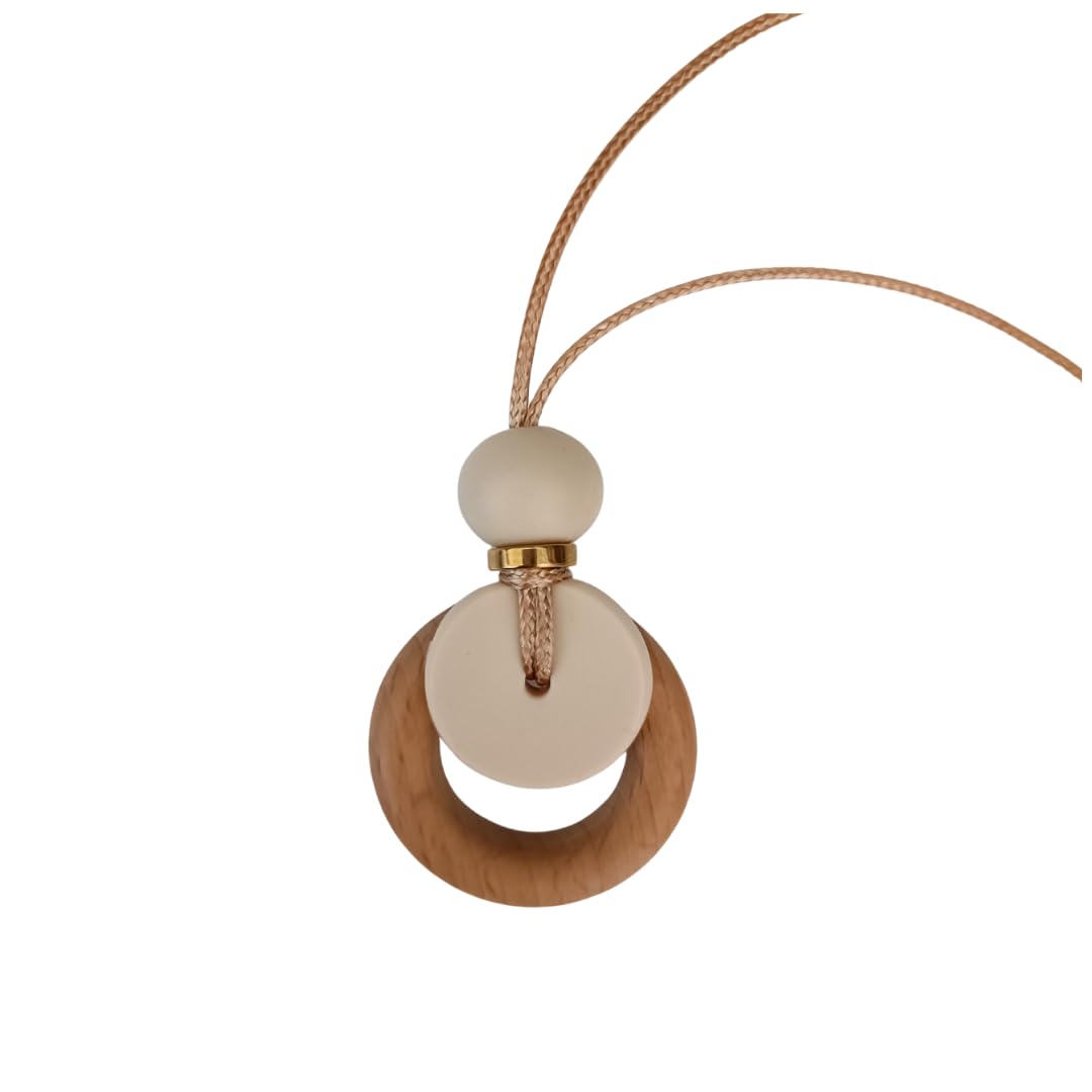 Cream breastfeeding fiddle pendant for mum to wear. Nursing Necklace with Wooden